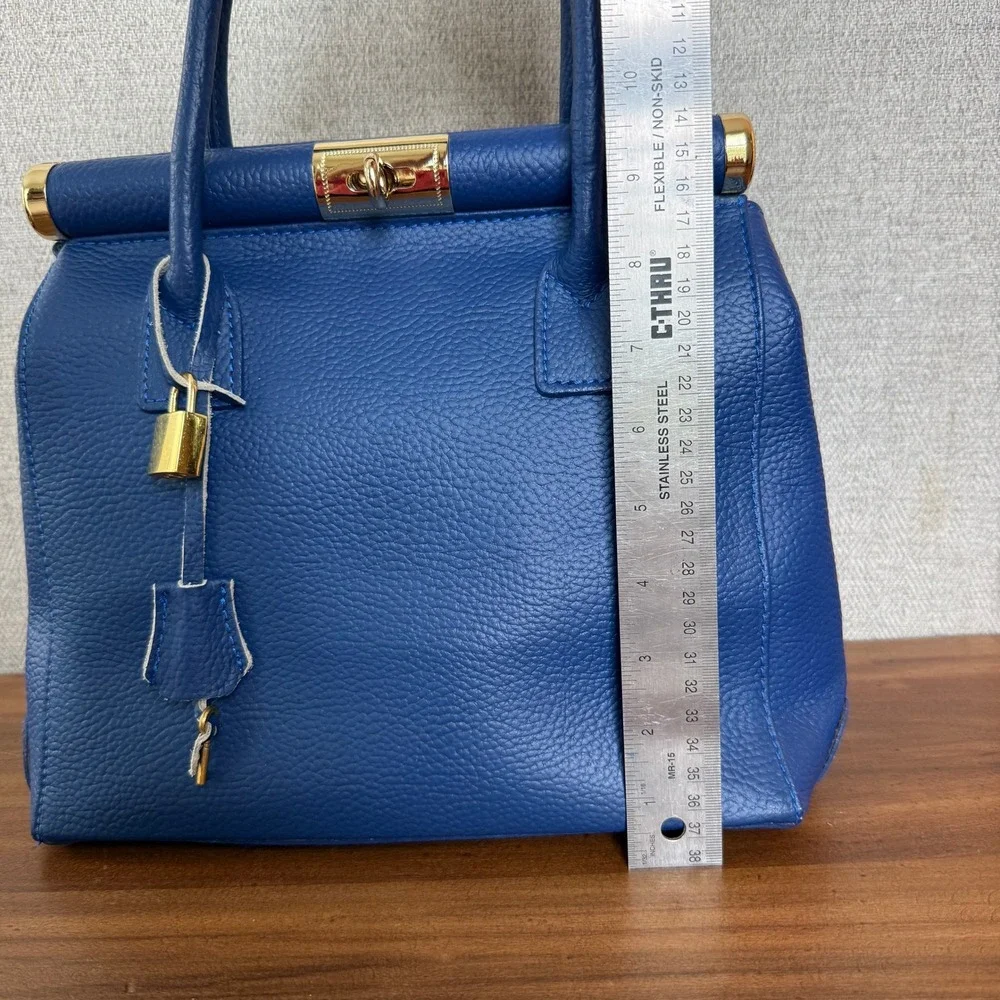 Italian Leather Satchel Quiet Luxury Y2K Cobalt‎ Blue Top Handle Crossbody Bag